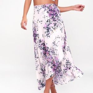 Lulus Floral Print Wrap Midi Skirt
